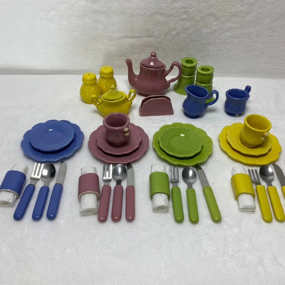 Frenzy Toy Co. Miniature Ceramic Tea Set Play Dishes Dollhouse Tableware Set SEE